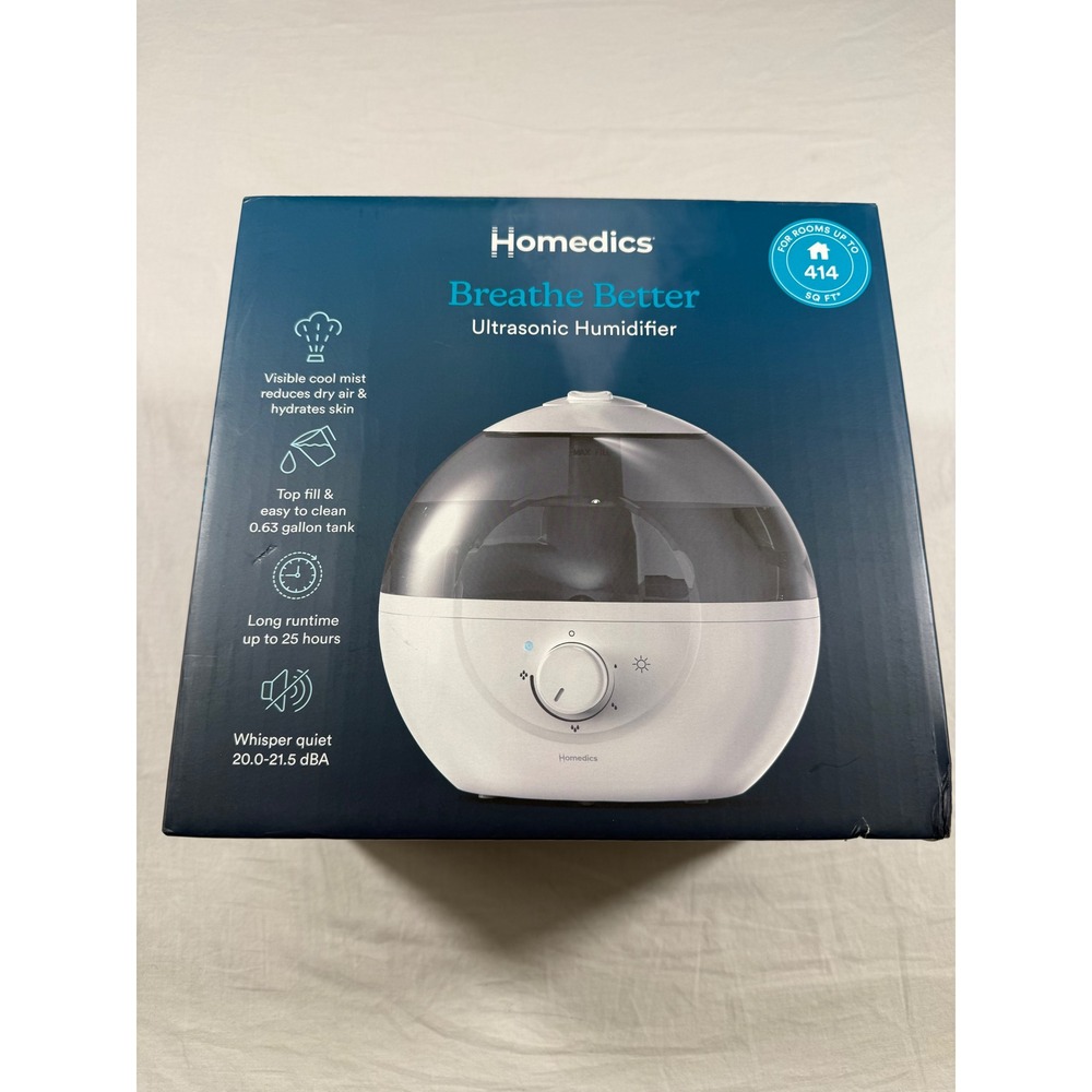 Homedics Breathe Better Ultrasonic Humidifier Home‎ White NEW 0.63 Gal Tank